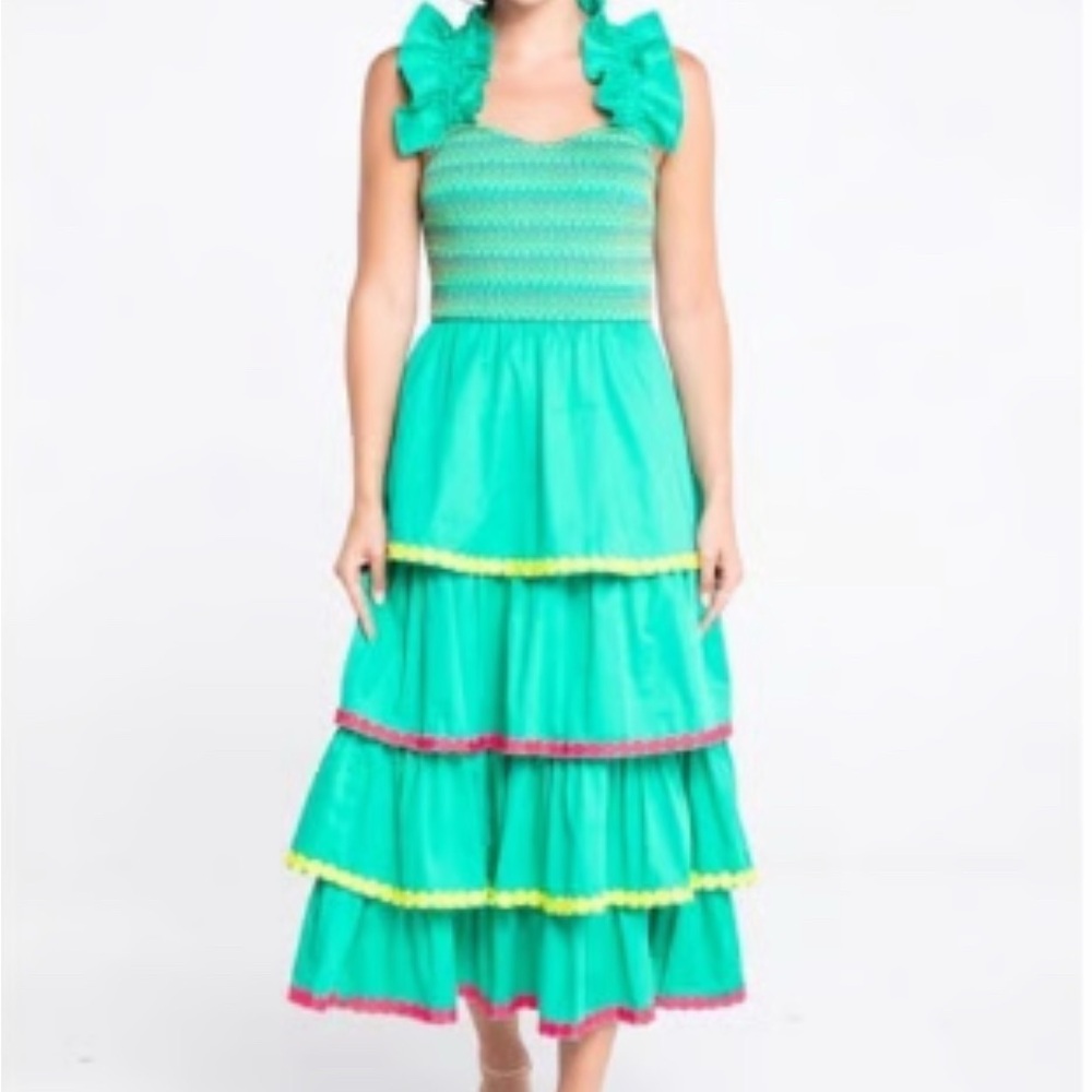 Alden Adair Green Maxi Dress with Ruffle Details XS